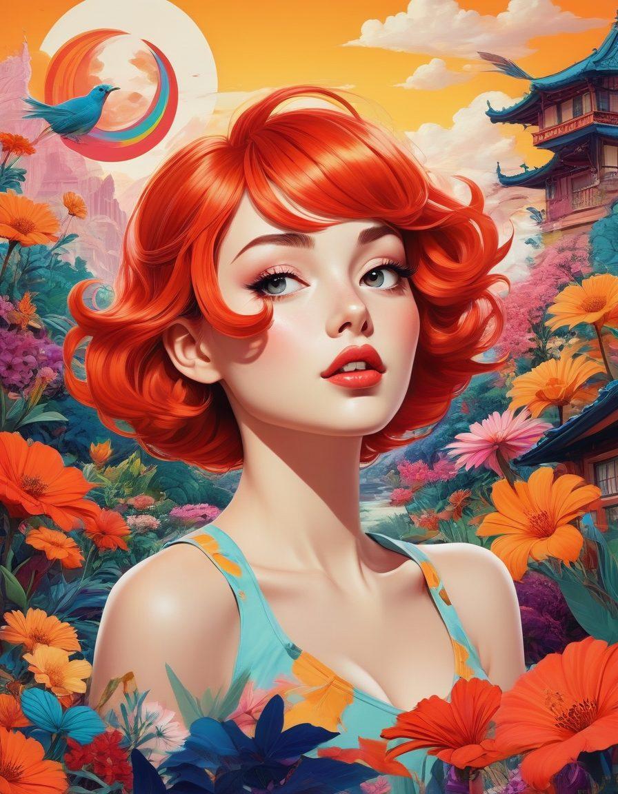 A vibrant and dynamic collage depicting various styles of adult animation, including whimsical caricatures and surreal landscapes. Incorporate elements of hentai art, featuring characters in playful poses, intermingled with abstract shapes and bold colors that evoke passion and humor. Surround the central theme with hints of vintage anime aesthetics and modern graphics to reflect a diverse viewing experience. Use a playful yet sophisticated color palette to draw attention. super-realistic. vibrant colors. digital art.